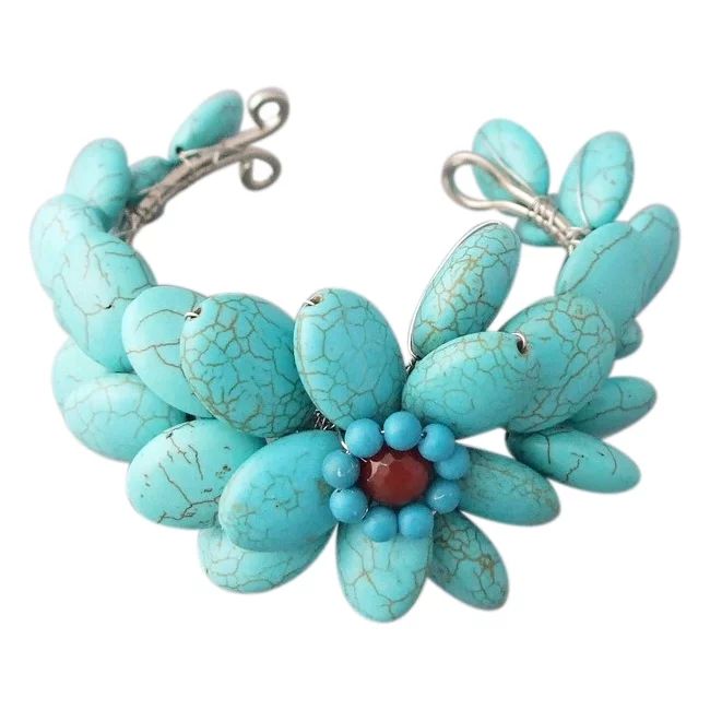Bold Flower Cluster Turquoise/Coral Cuff/Bracelet | Walmart (US)