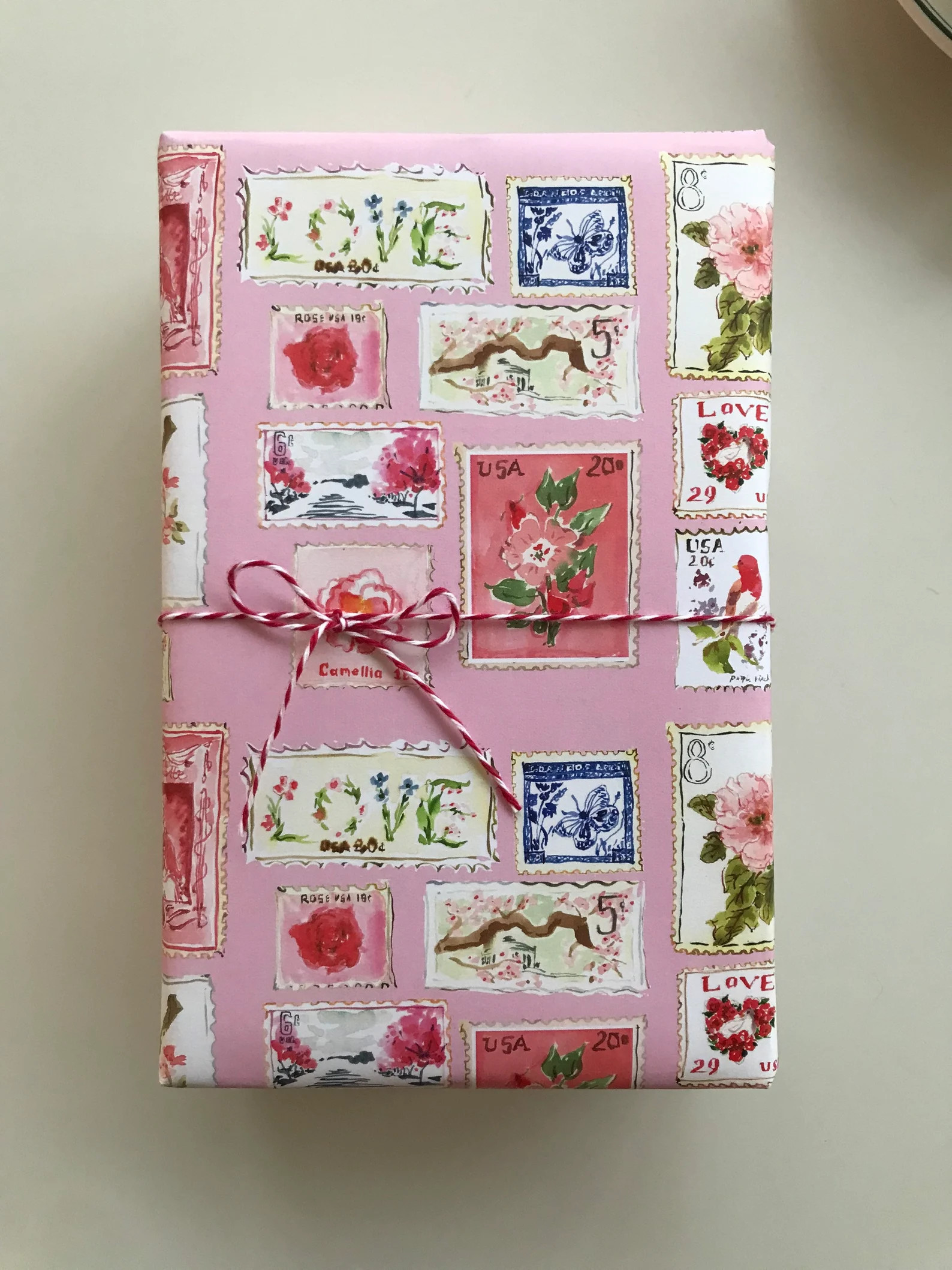 Wrapping Paper: Vintage Stamps Pink {gift Wrap, Valentine's Day, Birthday, Holiday, Christmas} - ... | Etsy (US)
