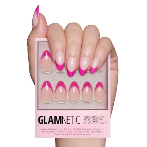 Glamnetic Press On Nails - Raspberry Sorbet | Semi-Transparent Magenta Dark Pink French Tip Short Almond False Nails, Reusable Stick On Fake Nails with Glue | Salon Quality | 15 Sizes - 30 Nail Kit | Amazon (US)
