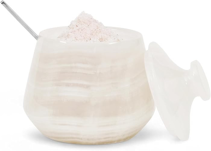 Marble Salt Cellar With Lid & Spoon Cream Onyx 4 Inch Stone Salt Container, Seasoning Spice Jar S... | Amazon (US)