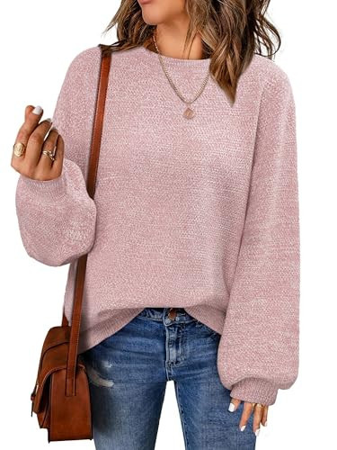 NIeyook Pink Sweaters for Women 2025 Spring Oversized Sweater Womens Cute Slouchy Pull Over Sweaters Long Sleeve Casual Knit Jumper Tops S | Amazon (US)