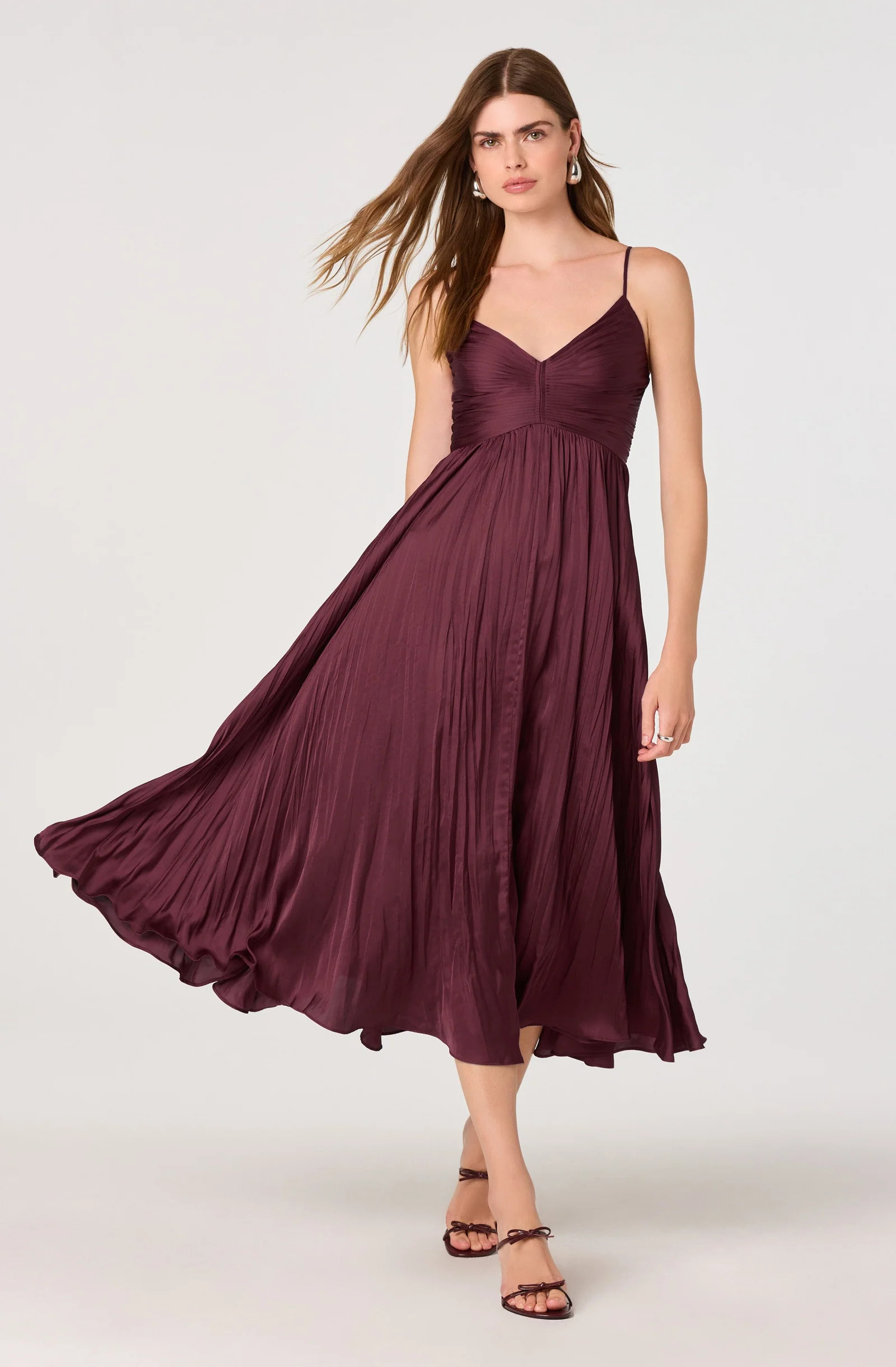 Maeve Pleated Midi Dress - Wine / S | ASTR The Label (US)
