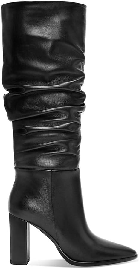 Erocalli Knee High Boots Women Fall Chunky Block High Heel Slouch Fashion Boot Pointed Toe Side Z... | Amazon (US)