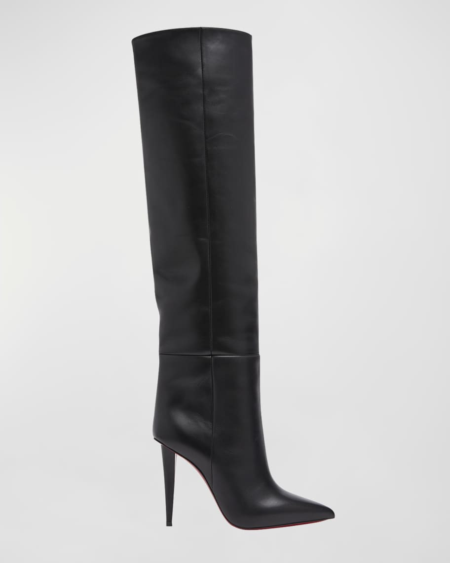 Christian Louboutin Astrilarge Botta Red Sole Two-Tone Leather Knee-High Boots | Neiman Marcus