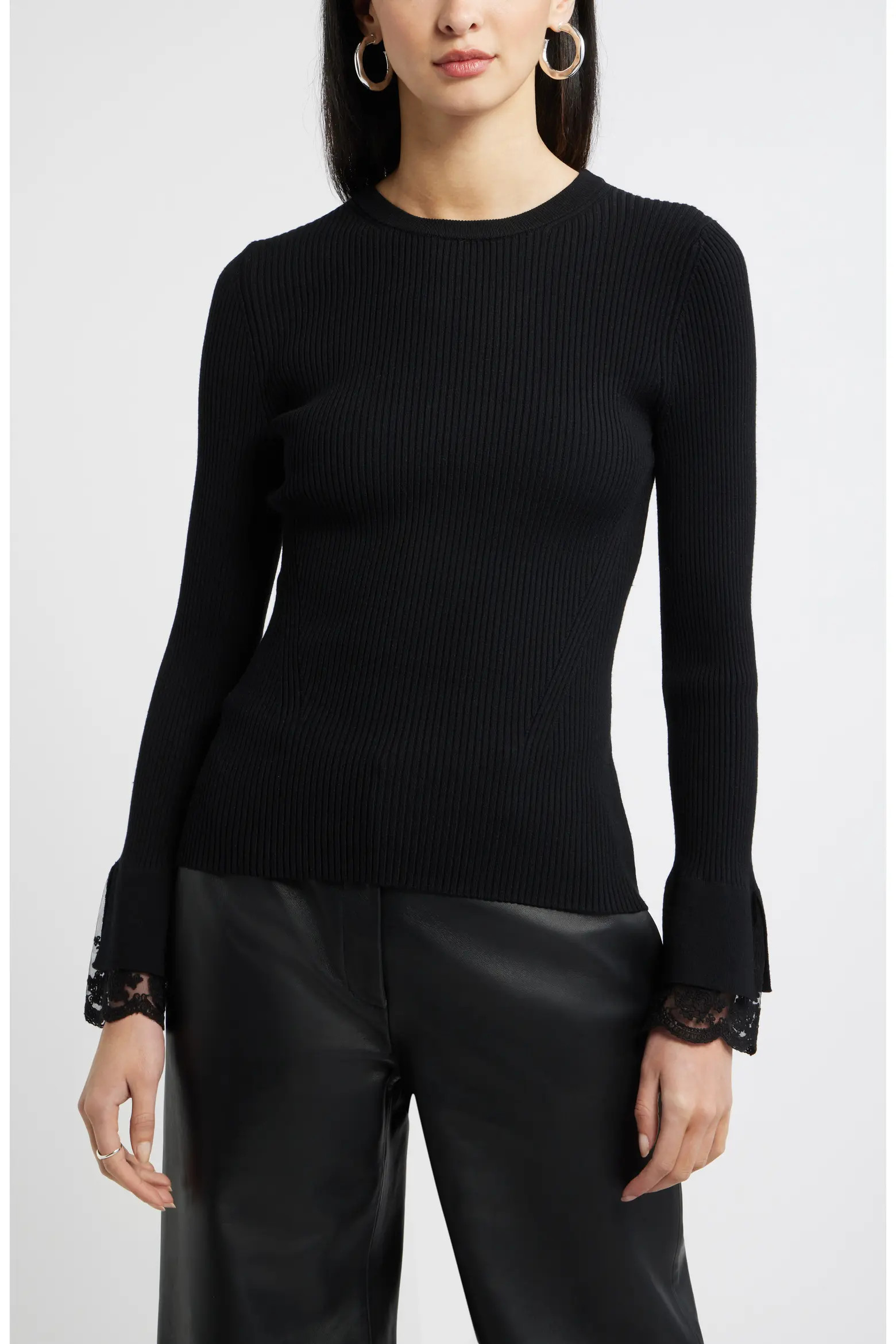 Lace Cuff Ribbed Sweater (Women) | Nordstrom | Nordstrom