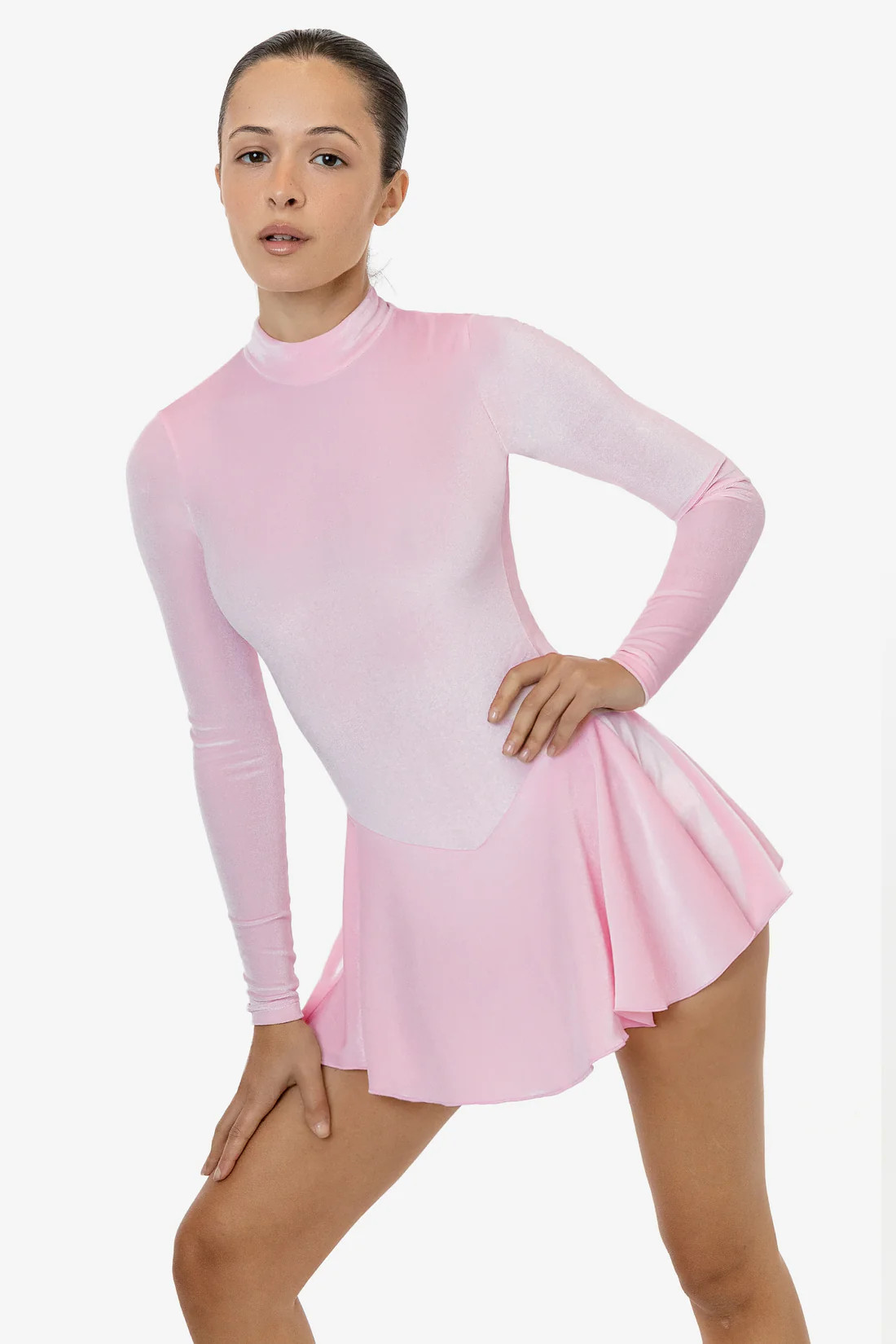VVT410 - Velvet Long Sleeve Mockneck Skirted Leotard | Los Angeles Apparel
