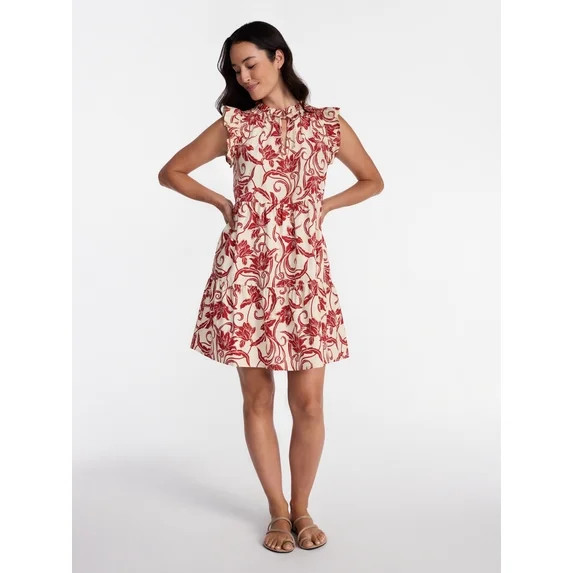 Time and Tru Women's and Women's Plus Cotton Mini Dress with Flutter Sleeves, Sizes XS-4X | Walmart (US)
