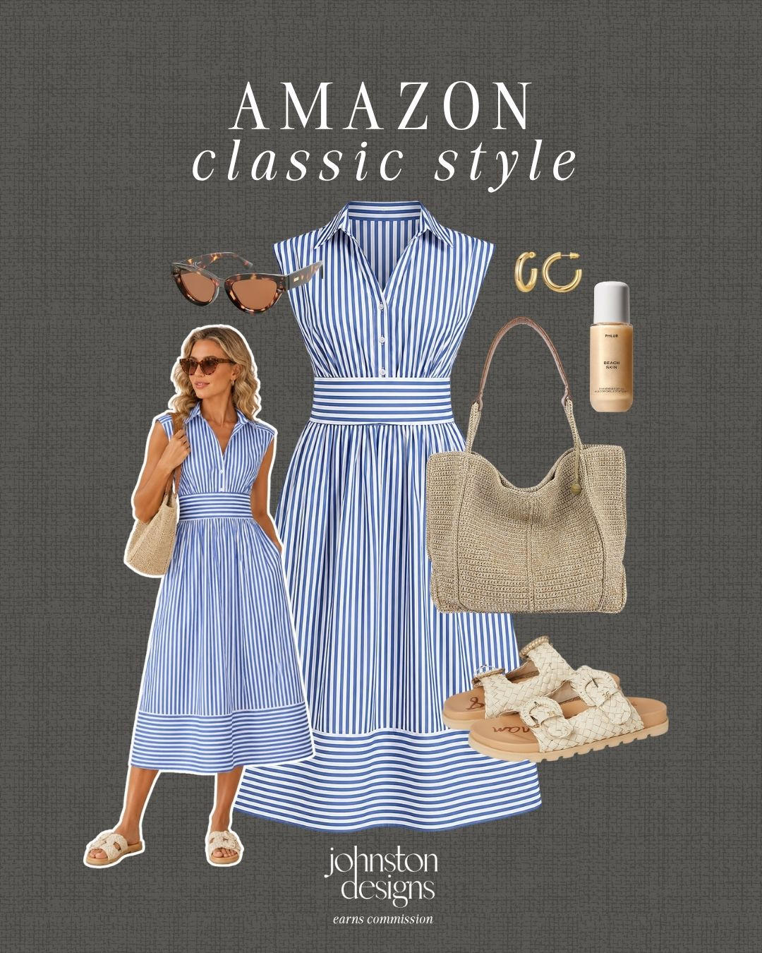 Amazon classic style with a blue striped shirt dress, woven tote and easy neutral sandals. 💙

Amazon classic style, blue striped dress, shirt dress outfit, striped midi dress, woven tote bag, braided slide sandals, tortoise sunglasses, gold hoop earrings, beach skin perfume, classic summer outfit, coastal style inspo, vacation dress idea, affordable Amazon fashion, easy warm weather look, timeless summer finds 

 #LTKootd #LTKSeasonal