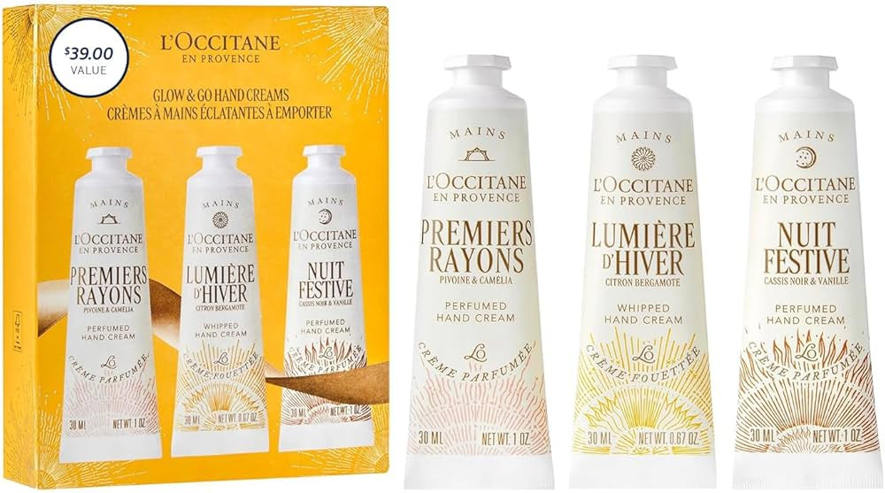 L’Occitane Glow & Go Hand Cream Trio, Holiday Beauty Gift Set, Peony, Lemon & Vanilla, Hydrates... | Amazon (US)