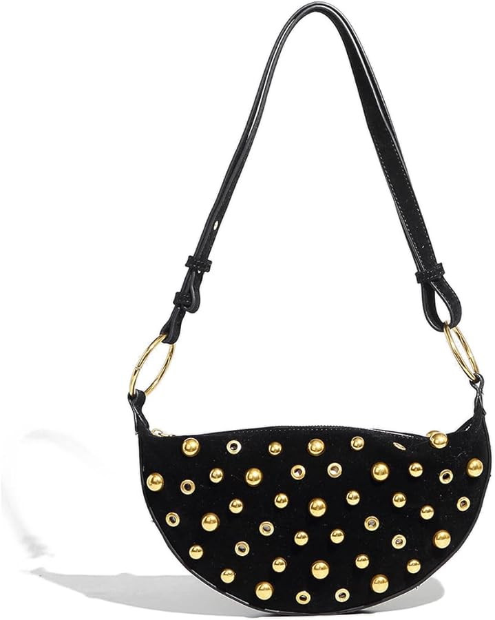 Y2K Studded Purses Black Studded Shoulder Bag Crescent Crossbody Bag | Amazon (US)