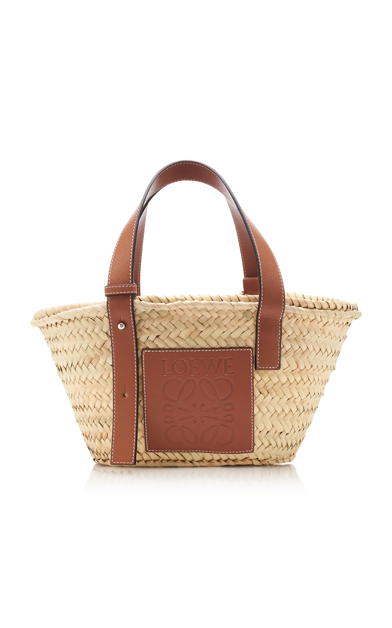 Loewe Small Leather-Trimmed Straw Basket Tote | Moda Operandi Global
