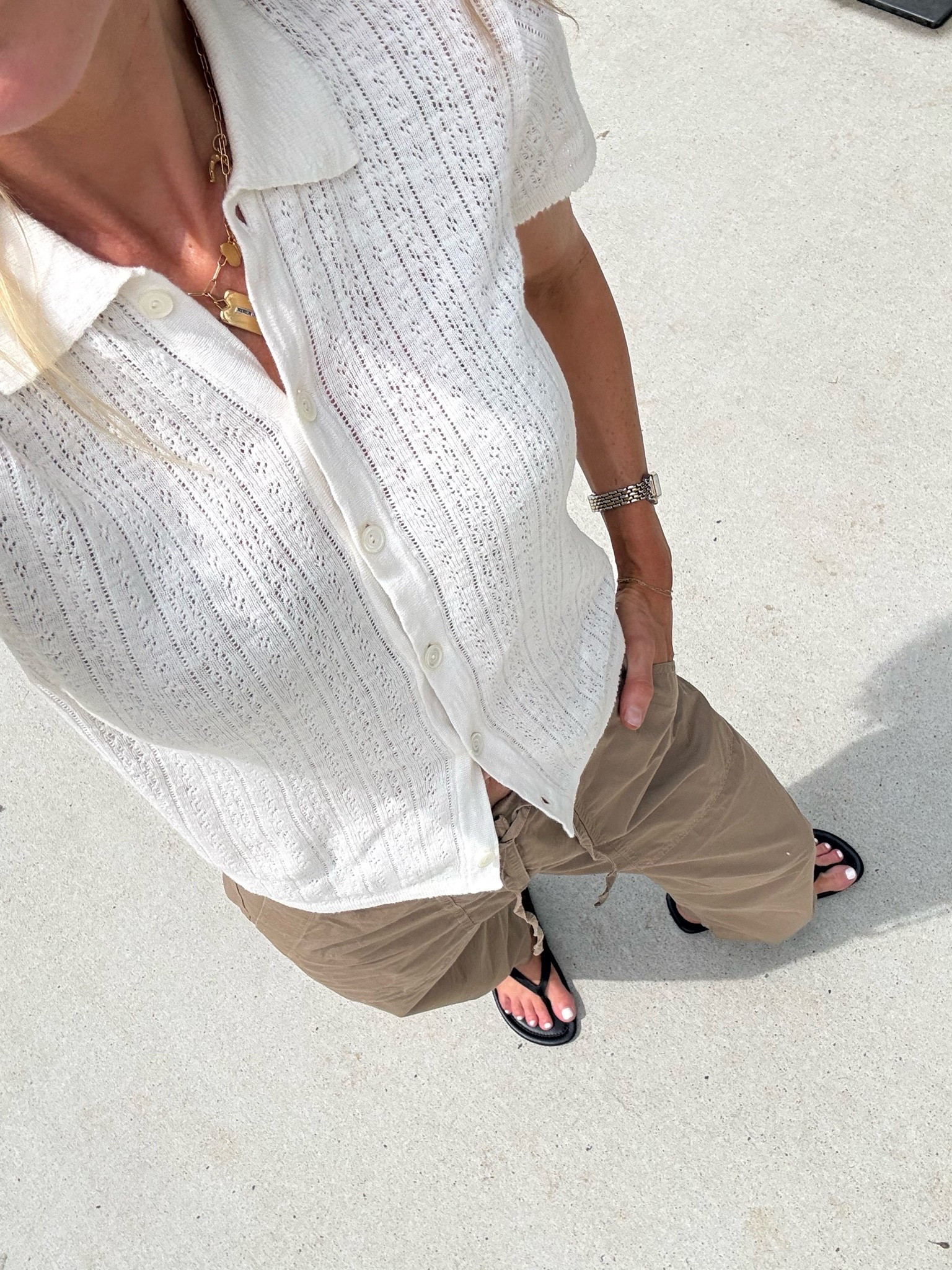 Casual summer outfit!

Pintelle top - small
Parachute poplin osnts - XS