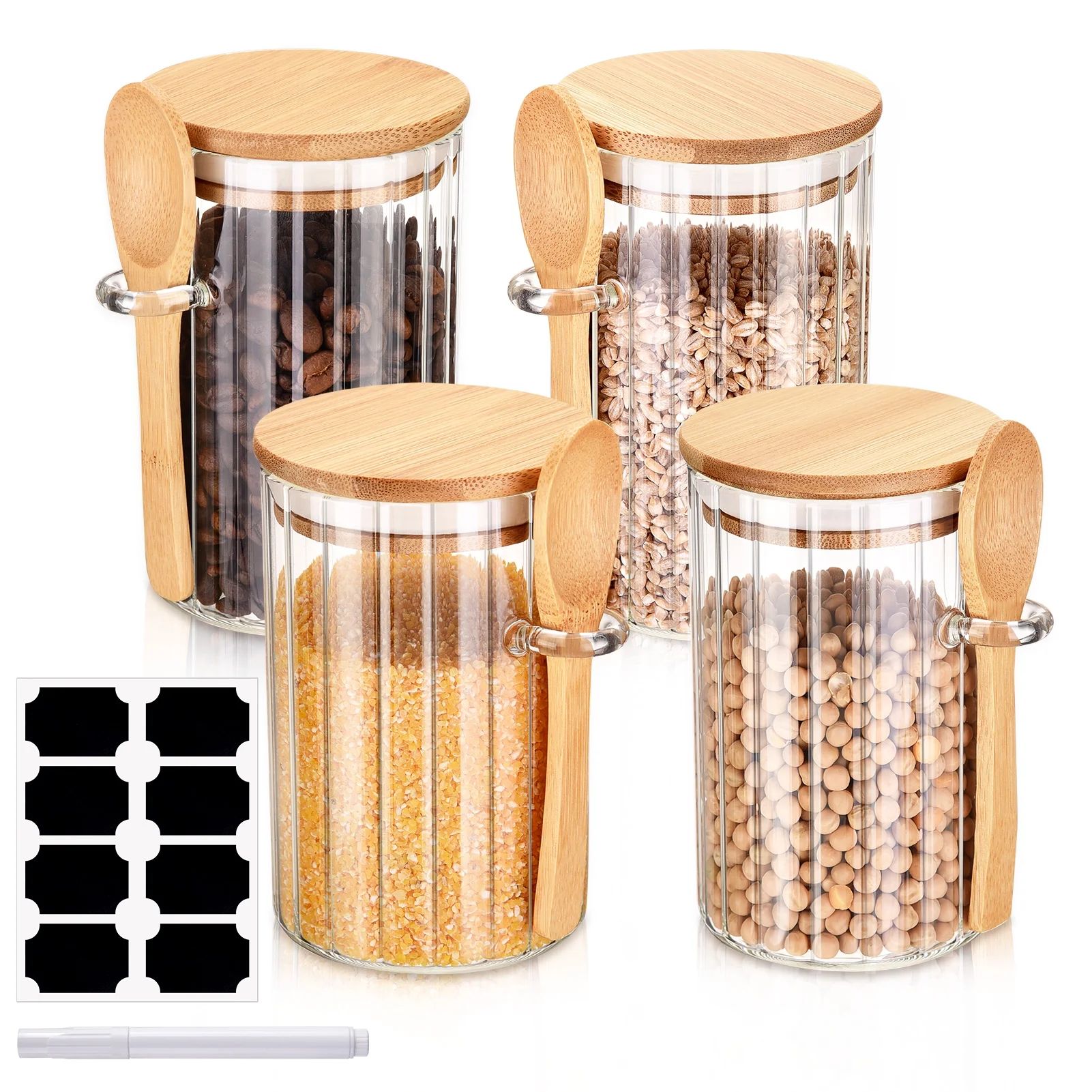 Topekada 4 Pack 17.6 oz Airtight Glass Jars with Bamboo Lids & Spoons, Glass Food Storage Jars Co... | Walmart (US)