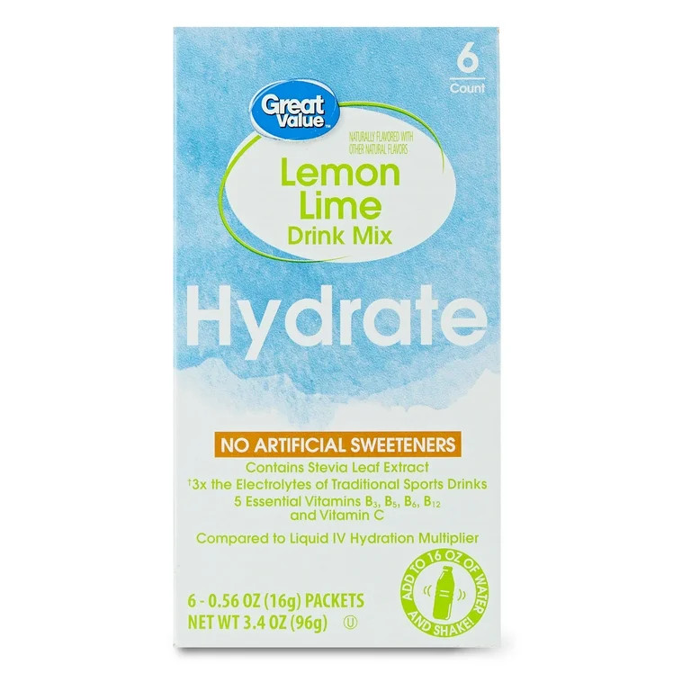 Great Value Lemon Lime Hydration Powdered Liquid Drink Mix, 0.56 oz, 6 Packets - Walmart.com | Walmart (US)