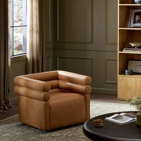Voohres Leather Channeled Swivel Chair | West Elm (US)