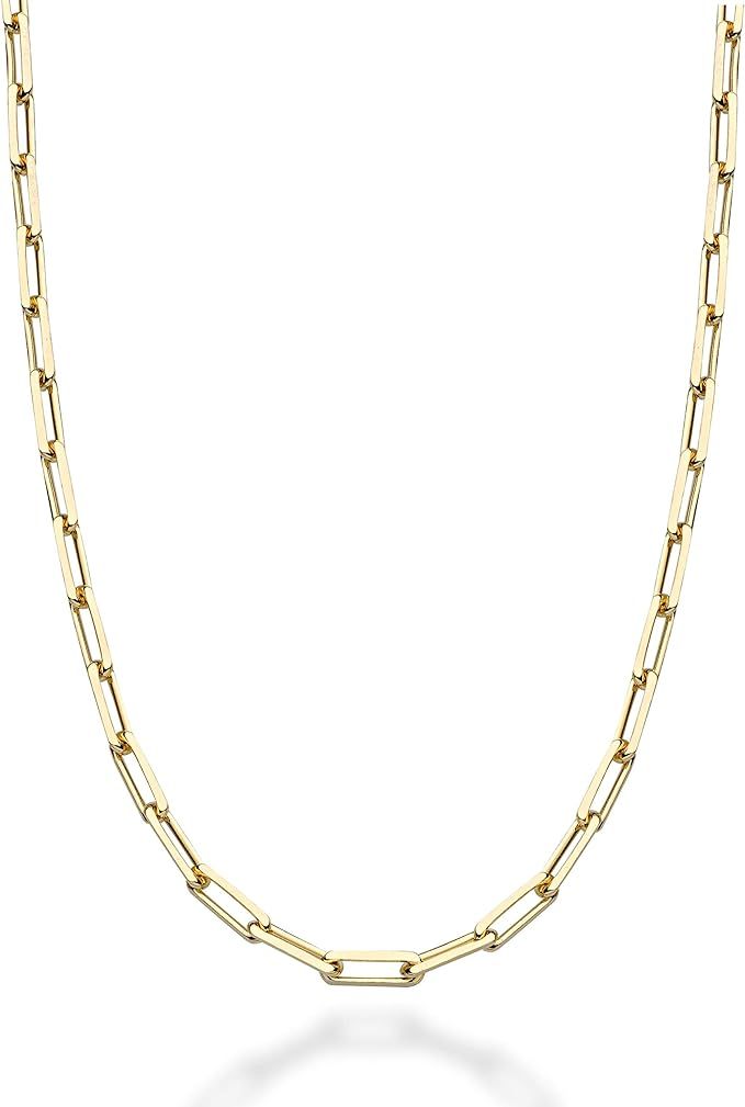 MiaBella Solid 18K Gold Over Sterling Silver Italian 3mm Paperclip Link Chain Necklace for Women ... | Amazon (US)