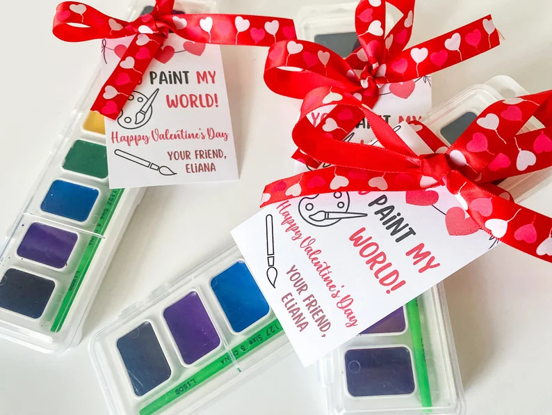 You Paint My World, SET OF 10 Pre-made Valentine Watercolor Sets, Classroom Gift, Watercolors, Wa... | Etsy (US)