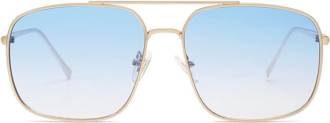 SOJOS Retro Square Aviator Sunglasses Womens Mens Double Bridge Metal Sun Glasses SJ1176 | Amazon (US)