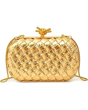 Handwoven Clutch Evening Bag for Women – Structured PU Leather Purse with Chain Strap for Weddi... | Amazon (US)
