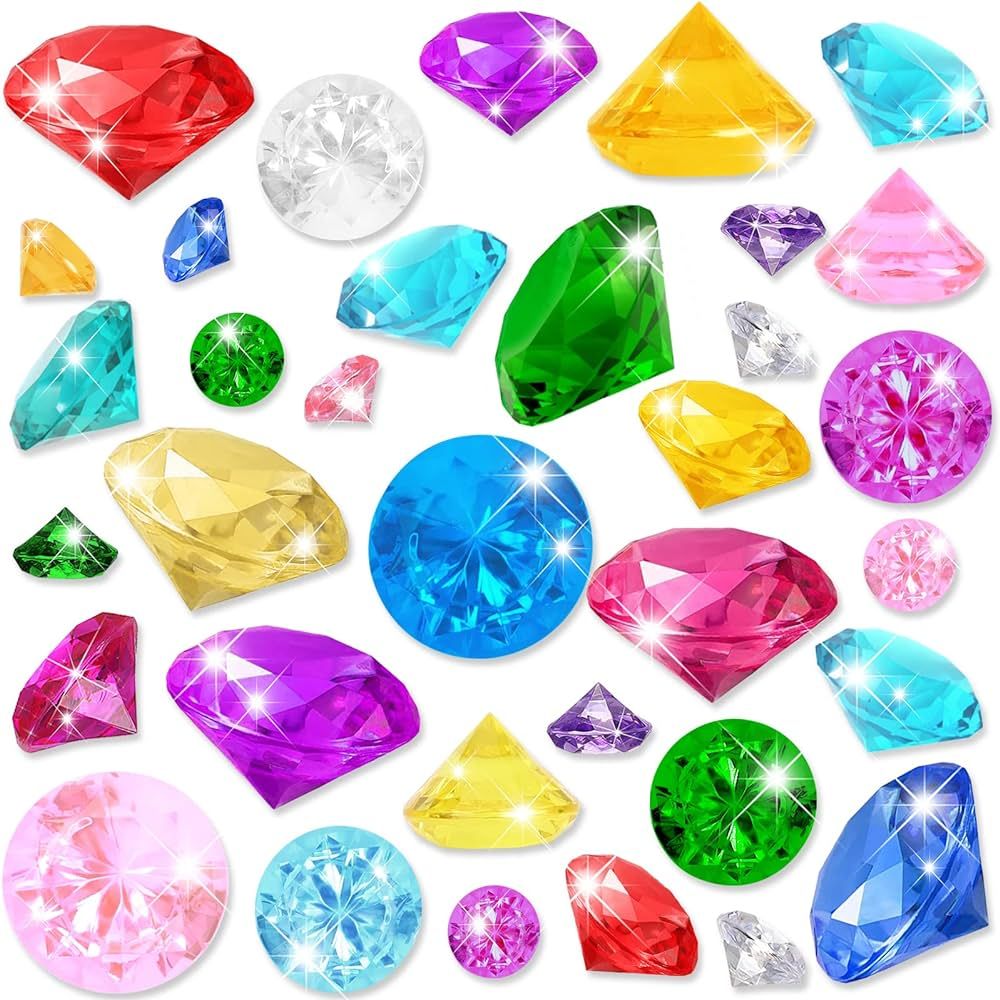 YUJUN 46 PCS Diving Gems Toys,Acrylic Big Diamond Pool Gems with Pirate Treasure Chest Summer Bea... | Amazon (US)