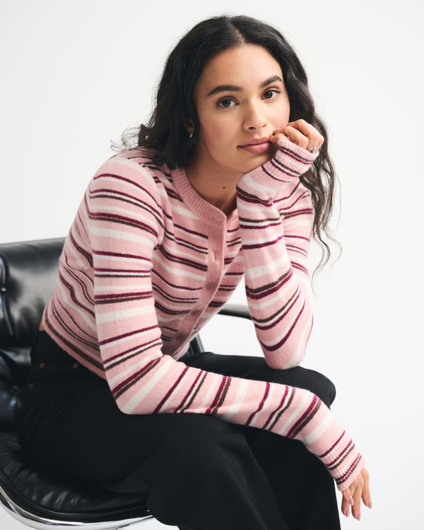Shrunken Striped Crew Cardigan | Abercrombie & Fitch (US)