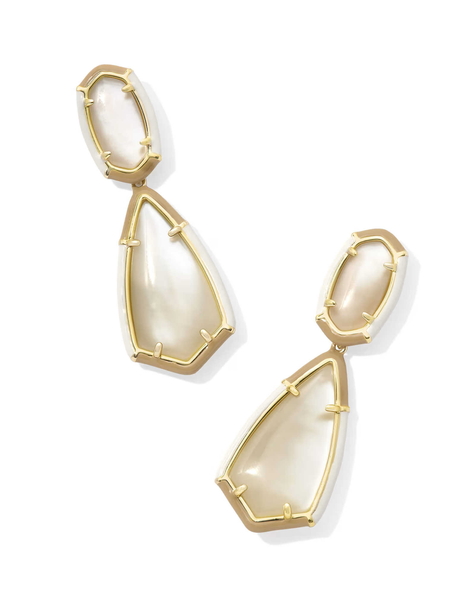 Camry Gold Enamel Frame Statement Earrings in Natural Mother-of-Pearl | Kendra Scott