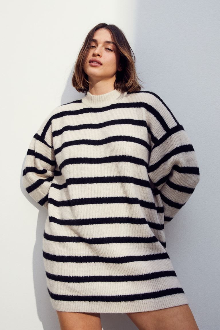 Knitted dress - Cream/Striped - Ladies | H&M GB | H&M (UK, MY, IN, SG, PH, TW, HK)