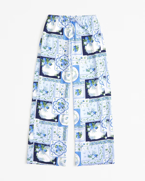 Women's Faux Silk Pull-On Wide Leg Pant | Women's Bottoms | Abercrombie.com | Abercrombie & Fitch (US)