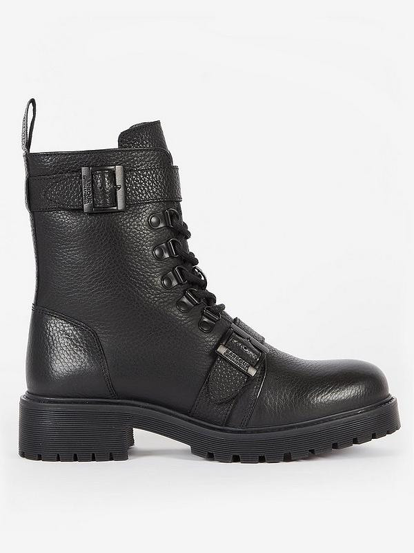 Barbour International Sandown Leather Chunky Lace Up Biker Boot - Black | Very (UK)
