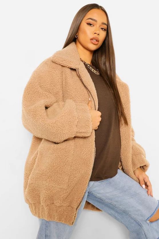 Oversized Teddy Faux Fur Bomber Jacket | Boohoo.com (US & CA)