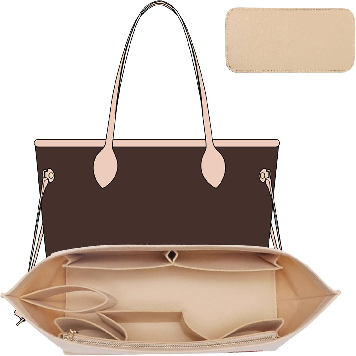 Purse Organizer Insert Compatible with Neverfull GM and More, Felt Zipper Bag Insert Liner with Base Shaper for Women Tote Handbags, Beige, XL | Amazon (US)