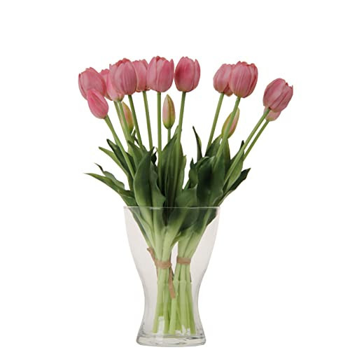 cn-Knight 20pcs Artificial Tulip Flowers,16 Inch Real Touch Tulip Stems with Faux Leaves, Faux Tulips and Buds for Home Décor Centerpiece Ornament Wedding Bouquet,Purple | Amazon (US)