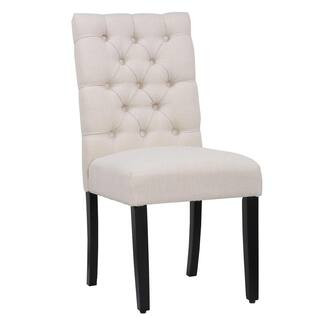 NINA Button Tufted Back Beige Linen Upholstered Dining Side Chair | The Home Depot