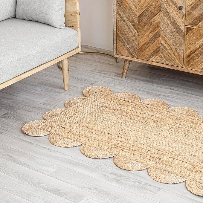 Scalloped Natural Jute Area Rug, Natural Color (2'X6') | Amazon (US)