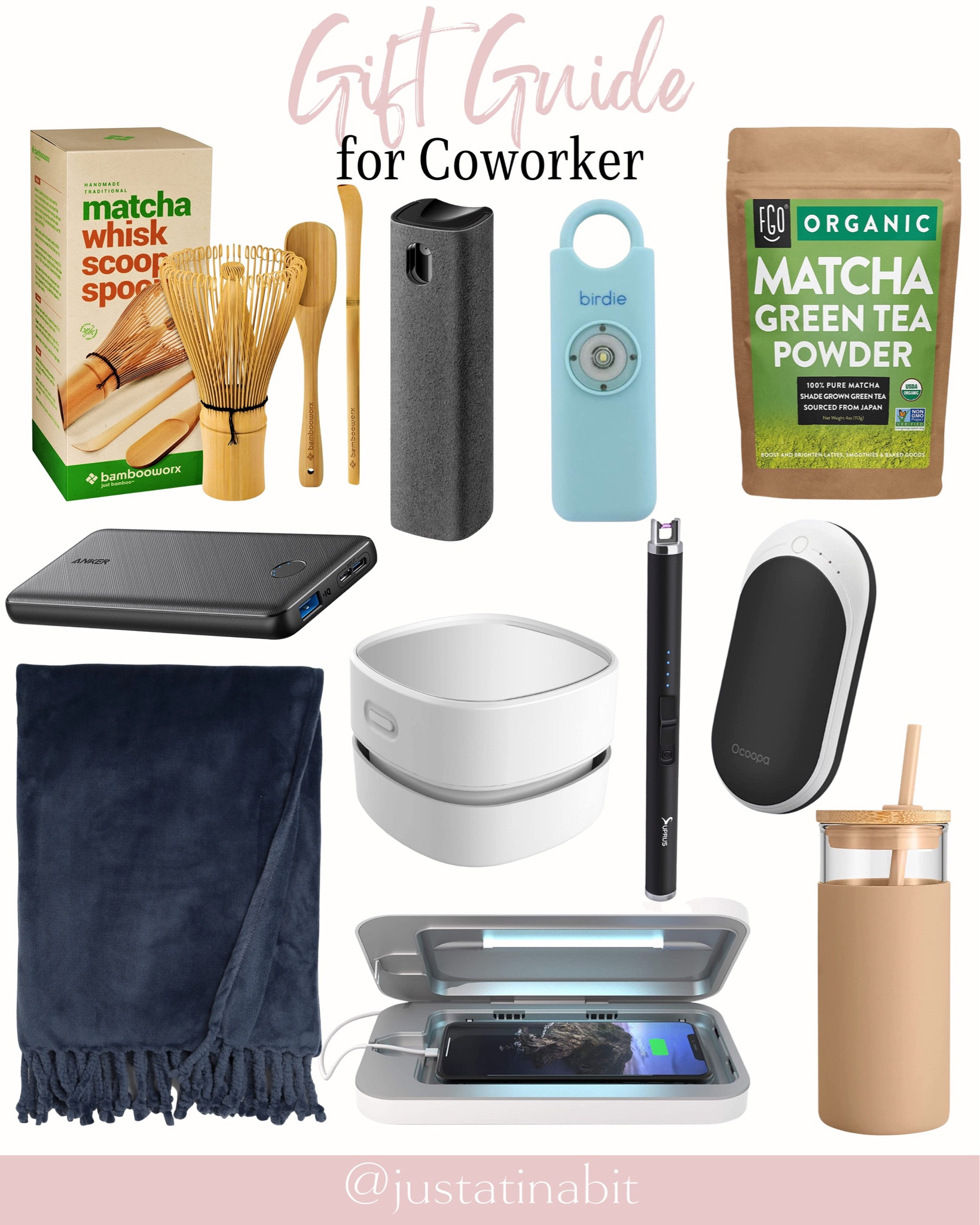 Gift Guide for Coworker - Matcha Mix - Matcha - Whisk - Warmer - Lighter - Throw Blanket - Travel Cup - Phone sanitizer - Birdie Alarm - Screen Cleaner

#LTKHoliday #LTKGiftGuide #LTKSeasonal
