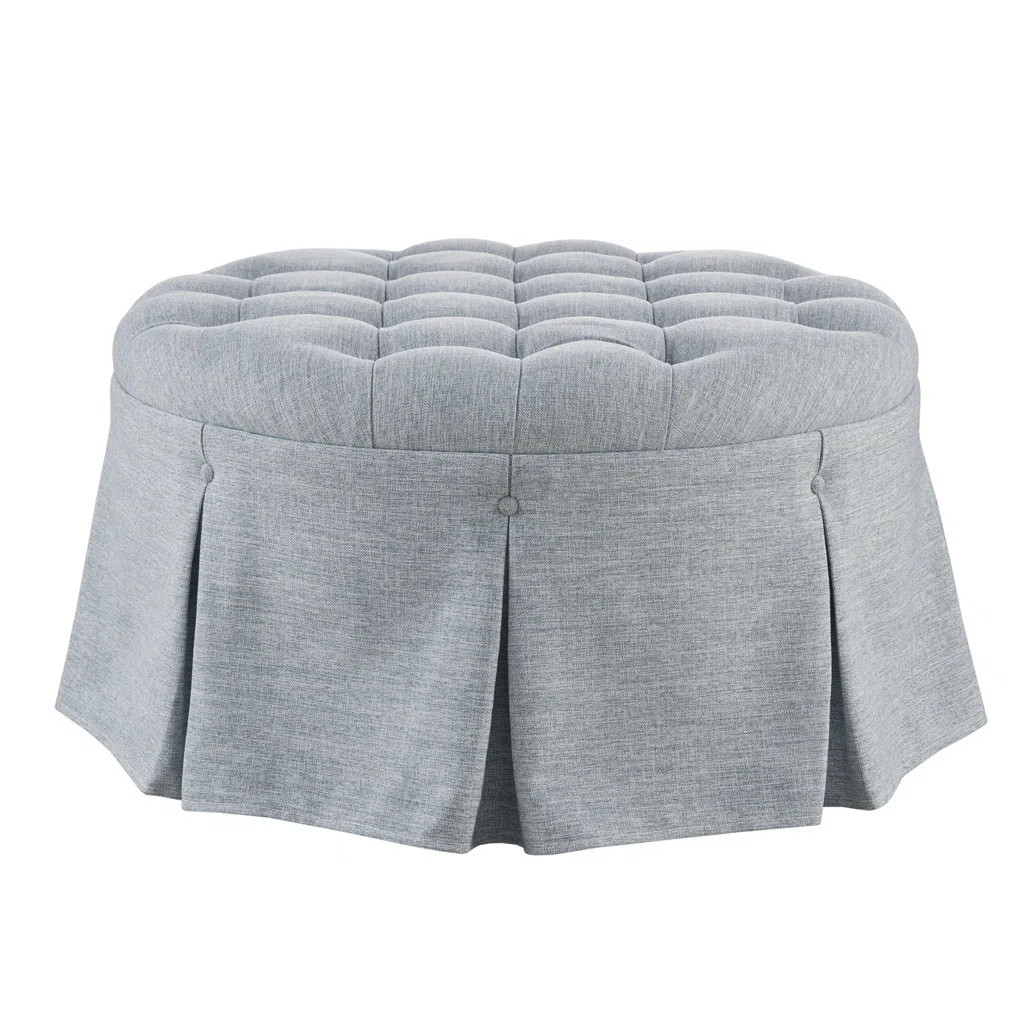 Martha Stewart Terri Button Tufted 32" Round Ottoman with Skirt | Wayfair North America