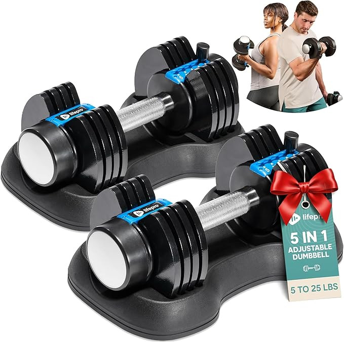 Lifepro Adjustable Dumbbells Set - 5in1-15lb 25lb 43lb 55lb weights Set & Single with Rack - Quic... | Amazon (US)