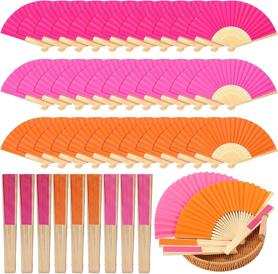 Barydat 36 Pcs Pink and Orange Party Hand Fan with Gift Bags Decorative Bamboo Folding Fans Bulk ... | Amazon (US)