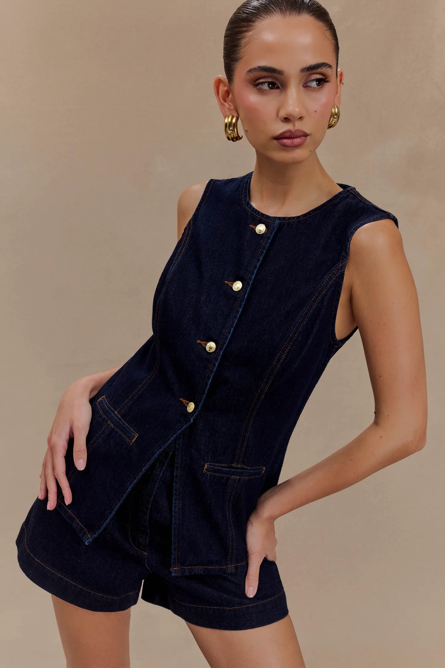 Abel Denim Button Up Top - Indigo Blue | Meshki UK