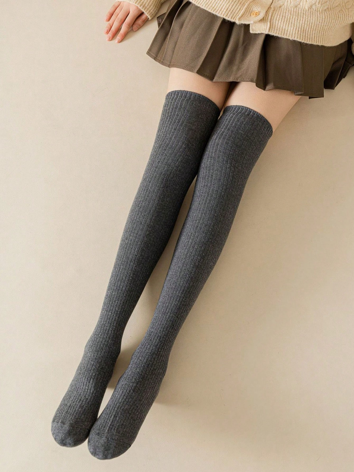 1 Coppia Calze Alte Al Ginocchio Maglia A Righe Senza Strisce Coreana Stile Autunno/Inverno Antiv... | SHEIN