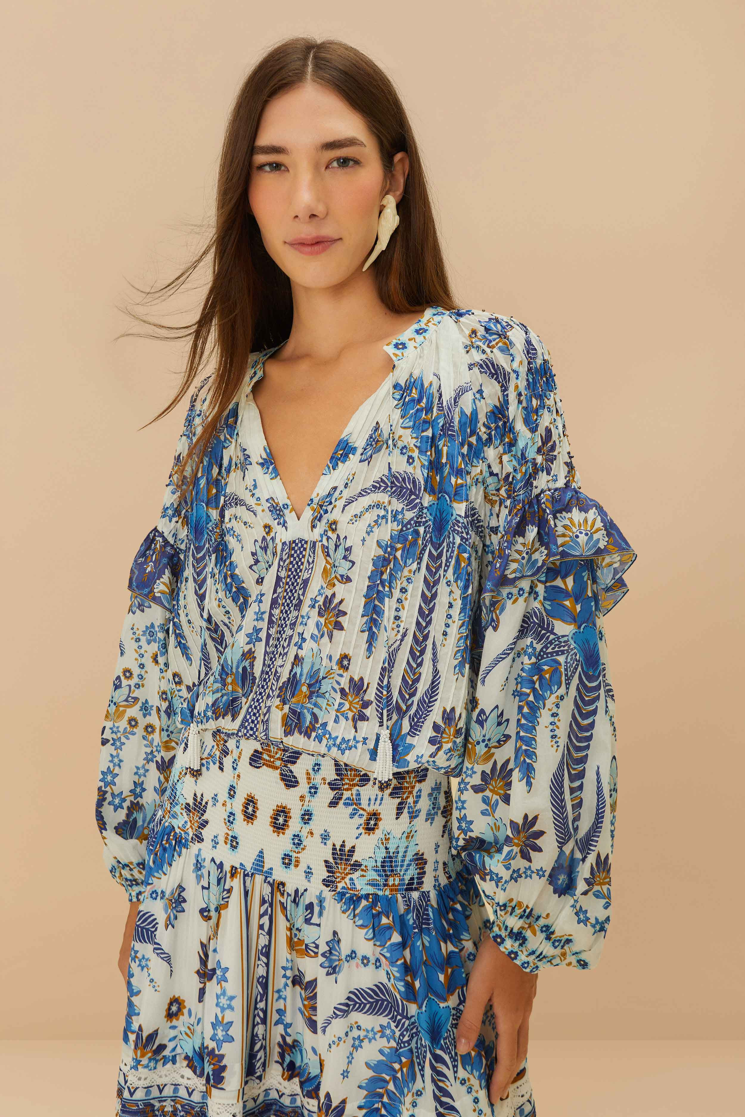 Off-White Ana Tapestry Blouse, ANA TAPESTRY OFF-WHITE / L | FarmRio (US)