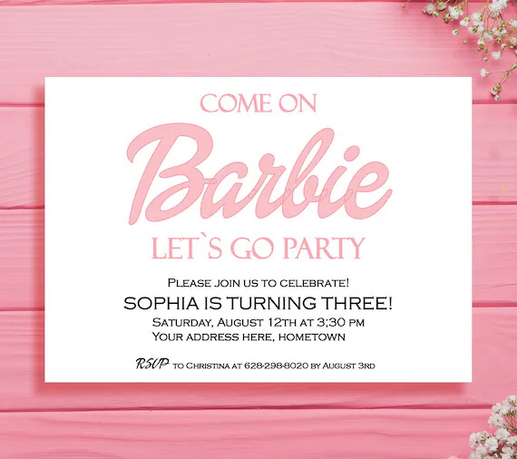 Barbie birthday invitations, Barbie doll birthday invites, Barbie invitation, Barbie party invita... | Etsy (US)