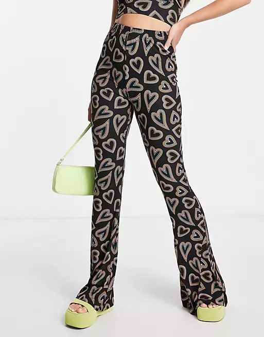 Urban Threads Tall kick flare pants in heart print - part of a set | ASOS (Global)