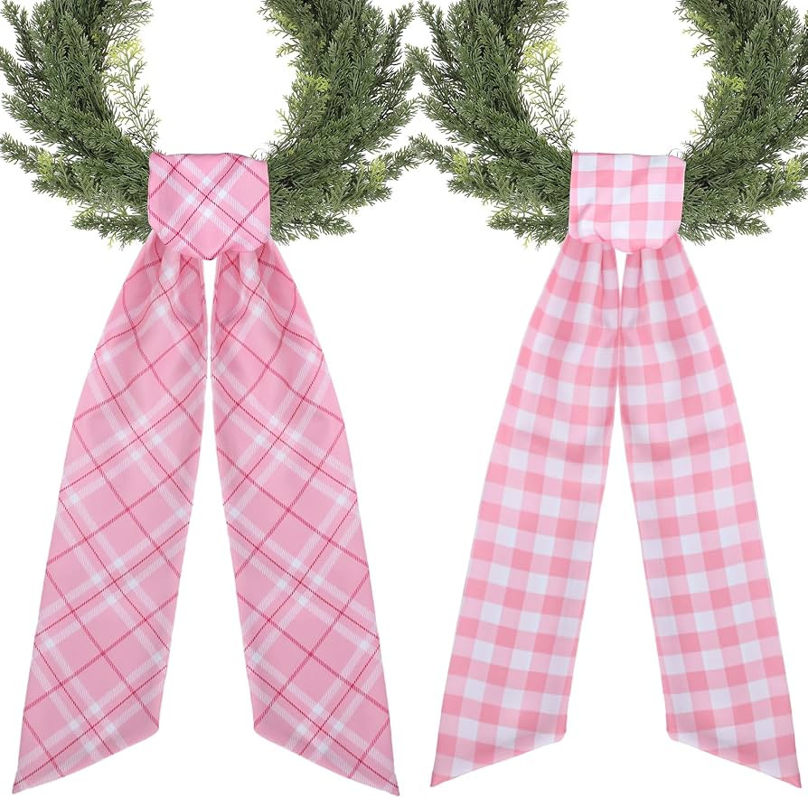 Pink Plaid Wreath Sash - 2 Pcs Sashes for Wreath Front Door Valentine's Day Home Decor, 60 Inch B... | Amazon (US)