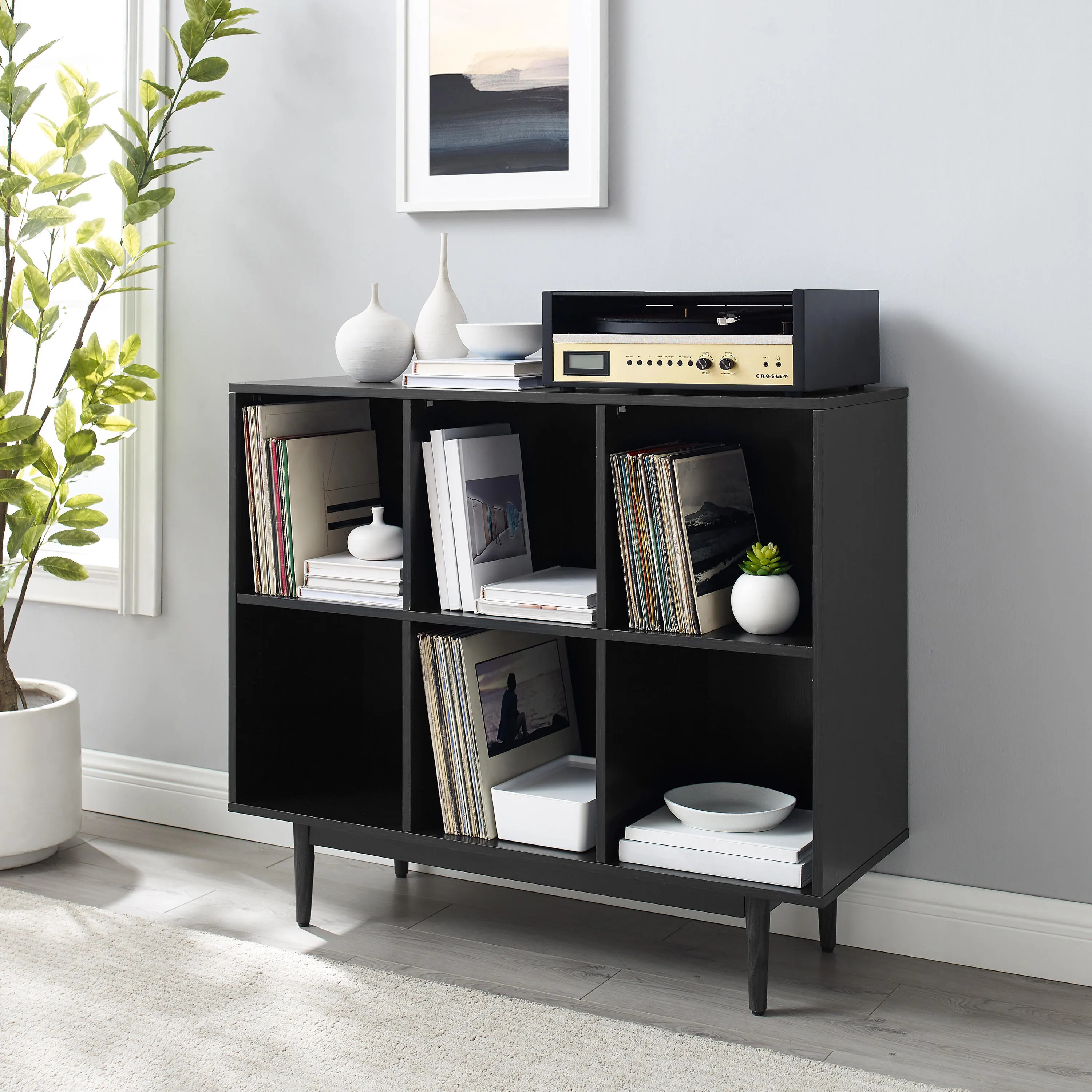 Crosley Liam 6-Cube Bookcase, Black | Ashley Homestore