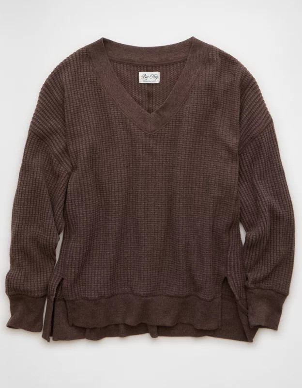 AE Big Hug V-Neck Waffle Sweatshirt | American Eagle Outfitters (US & CA)