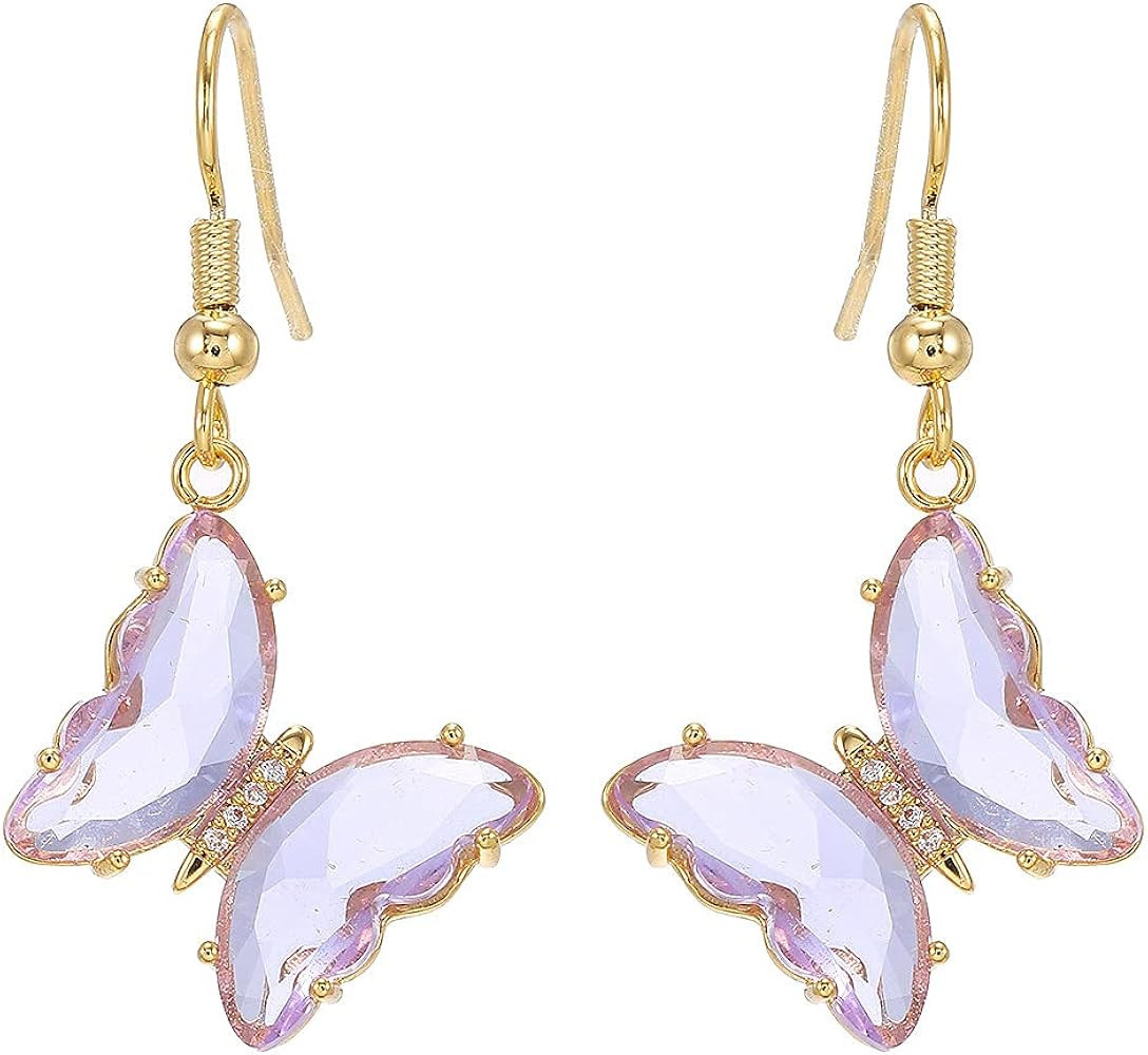 CZ Butterfly Glass Drop Dangle Earrings for Women Teen Girls 925 Sterling Silver Post Pin Cubic Z... | Amazon (US)