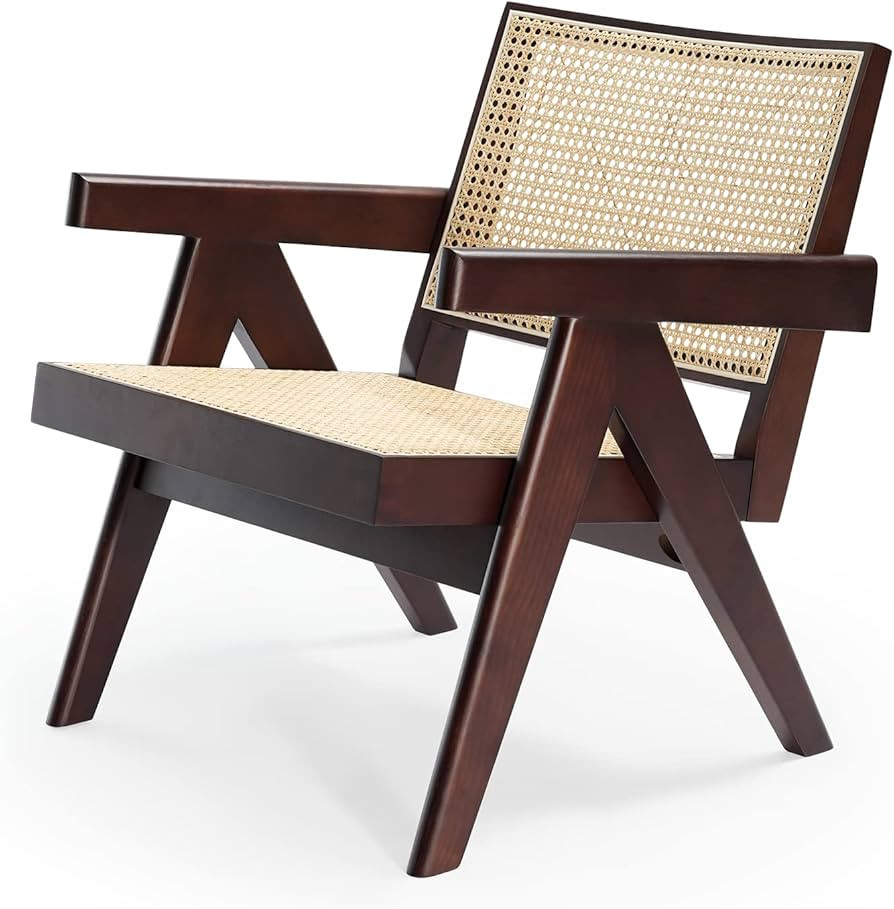 cebihy Accent Rattan Chair, Mid Century Modern Armchair Reading Side Chair with Wooden Frame in B... | Amazon (US)