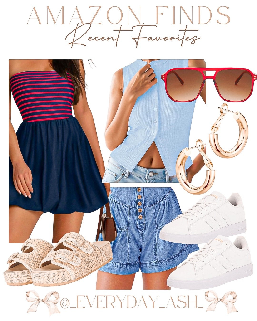 Recent Amazon finds 💙

Fourth of July outfit , Amazon fashion, striped dress, blue shirt, red sunglasses, gold earrings, white sneakers, sandals , summer shorts, Jean shorts 

#LTKFindsUnder50 #LTKStyleTip #LTKSummerEdit