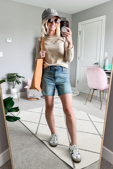 A casual spring outfit with denim shorts and a lightweight sweater. 
Sweater- small
Shorts- 0
Shoes- 7

#LTKsalealert #LTKstyletip #LTKSeasonal